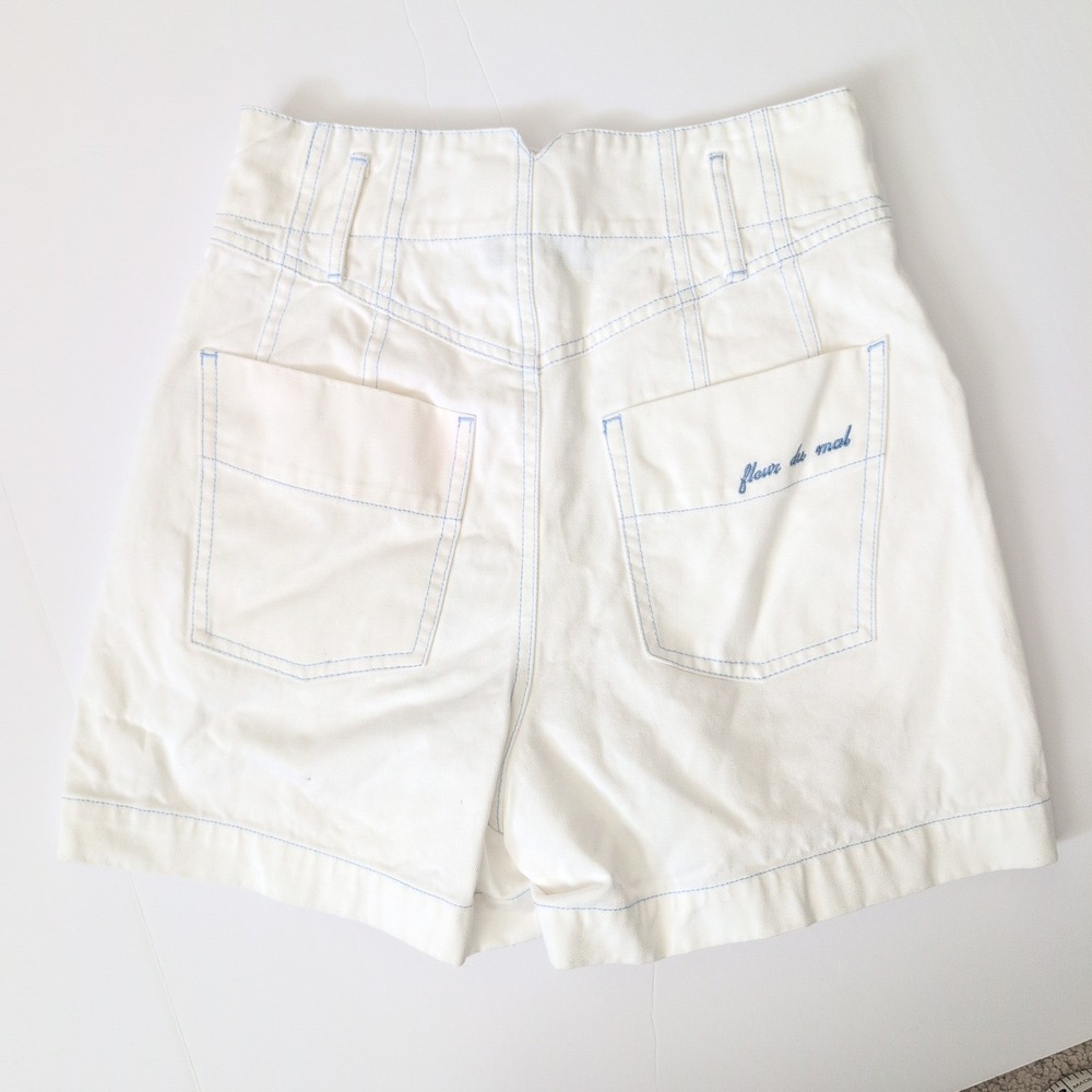 Fleur du Mal Womens White High Waisted Contrast Stitch Twill Denim Shorts Size 2 - Picture 6 of 13